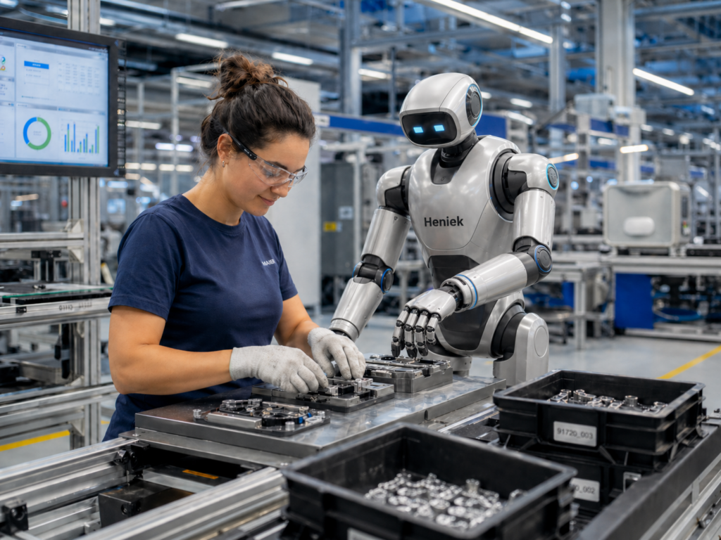 Nowoczesny robot współpracujący z człowiekiem w magazynie zgodny z Rozporządzeniem Maszynowym UE 2023/1230