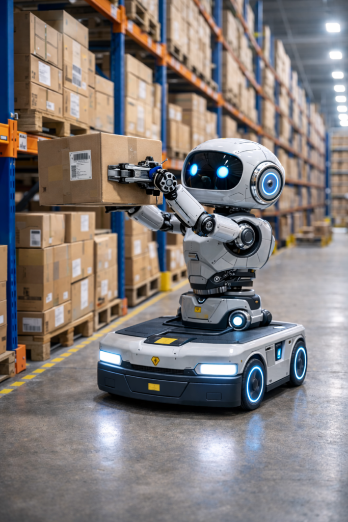 robot magazynowy testowany w centrum logistycznym podczas wdrożenia automatyzacji